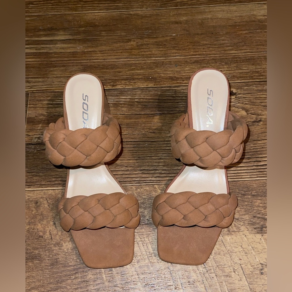 Soda Women's Brown Braided Heels